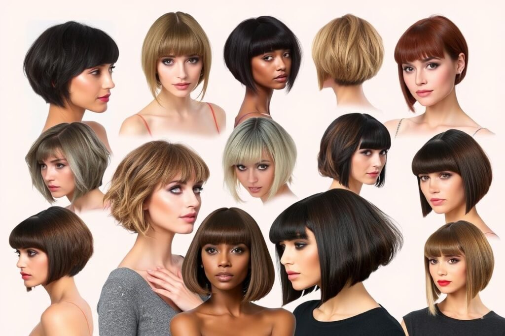 angled bob variations with bangs